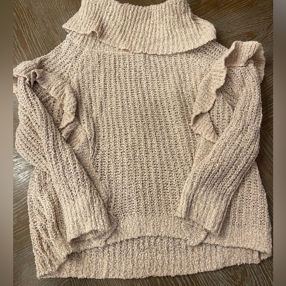 Express Women's Ruffled Cowl Neck Sweater - Tan